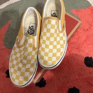 Vans Big Kids Yellow and White Checkered Slip-On Sneakers